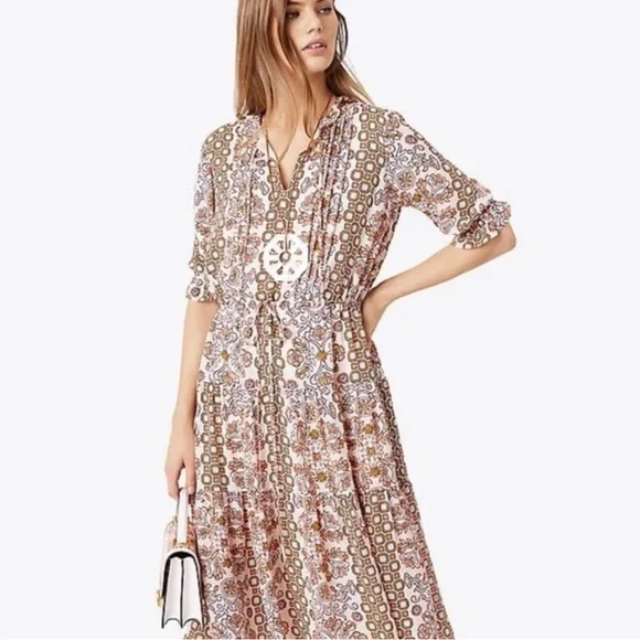 Tory Burch Silk Serena Dress Hicks Garden Printed Size 10 RETAIL $598